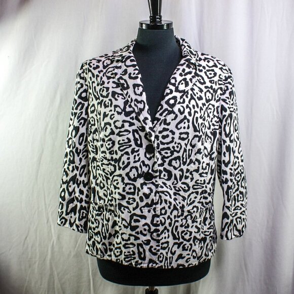 Linea By Louis Dell'Olio Blazer Jacket Leopard Print Black White Size L - Picture 1 of 5